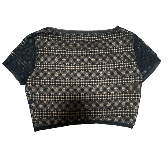 BCBGMaxAzria Vicky Lace Crop Top | Black Sheer Mesh Short Sleeve | Size Small - Picture 3 of 5